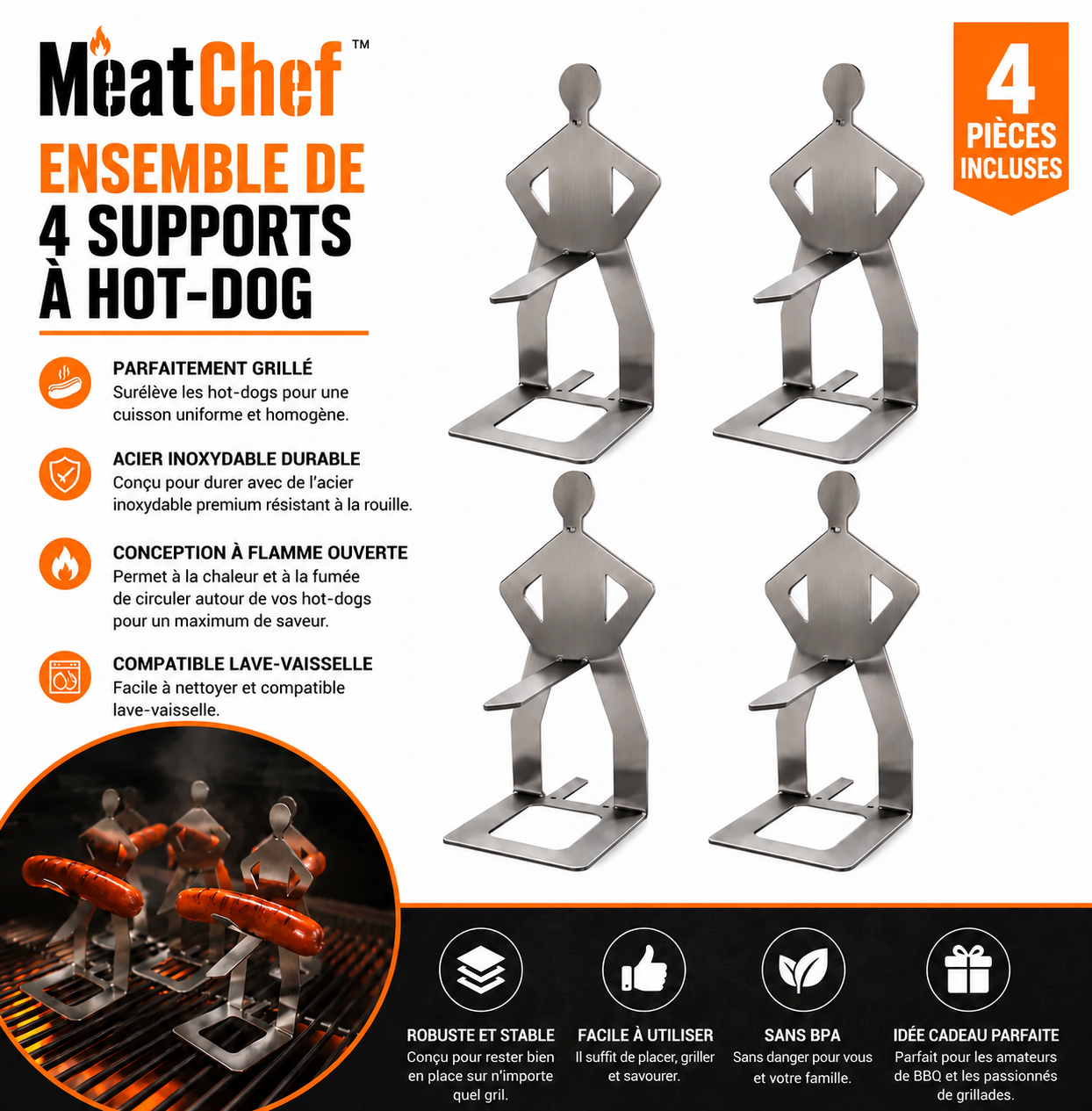 + Ajouter MeatChef™ - Lot de 4 supports à hot-dog